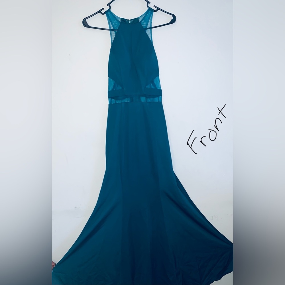 Teal Evening Gown with Sheer Waist Detailing